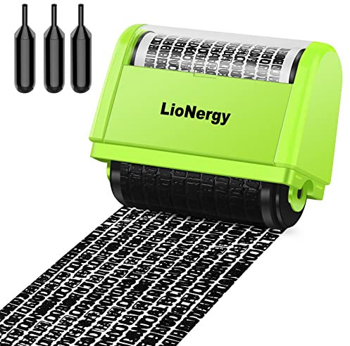 Identity Protection Roller Stamp LioNergy Extra Large 2.0 Inch Roller Identity Theft Prevention Security Stamp with 3 Refills – Green