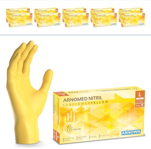 1000x ARNOMED® Einweghandschuhe Gelb, Nitril Handschuhe, Einmalhandschuhe L | Nitrilhandschuhe Einweg puderfrei, Gummihandschuhe Einweg, Schutzhandschuhe, Handschuhe Nitril in XS, S, M, L