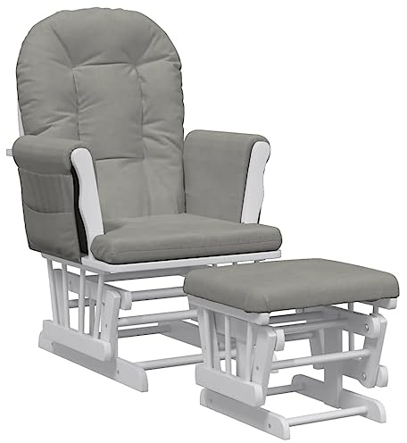 vidaXL Schaukelsessel mit Hocker, Schaukelstuhl für Kinderzimmer Schlafzimmer Wohnzimmer, Relaxsessel mit Gleitfunktion, Gleitender Schaukelsessel Relaxstuhl, Hellgrau Stoff