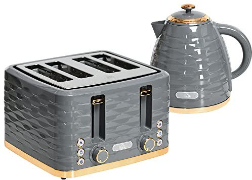 HOMCOM Kettle and Toaster Sets, 3000W 1.7L Rapid Boil Kettle & 4 Slice Toaster with 7 Browning Controls, Defrost, Reheat and Crumb Tray, Otter Thermostat, Grey
