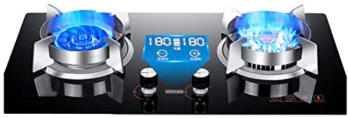 Fornello A Gas Portatile 2 Teste Fornello Da Campeggio 7.2KW-9 Cavità Funzione Di Temporizzazione Del Fuoco Risparmio Energetico Protezione Contro La Fiamma Cucina Domestica Campeggio (Color : Black