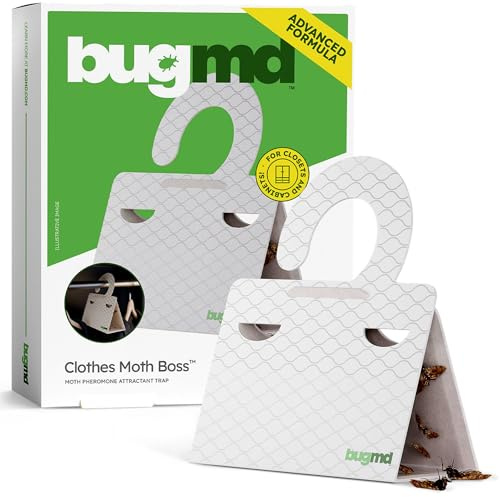 BugMD Clothes & Pantry Moth Traps (6 Count) – Sticky Glue Pheromone-Based Repellent for Closets, Cabinets & Wardrobes – Non-Toxic - White