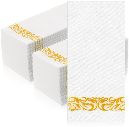 Qilery 200 Pack Linen Feel Disposable Guests Napkins Decorative Napkins, Disposable Guest Towels, Paper Napkins, Disposable Hand Towels for Guest Bathroom, Parties, Weddings, Dinners (Yellow)
