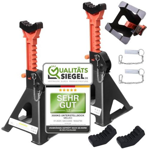 Melko 3000KG Unterstellbock INKL. Sicherungssplint und 2XGummiauflagen PKW Wagenheber 3 T Tragkraft aus Gusseisen KFZ Stützböcke 9 stufig höhenverstellbar 28 – 42,5 cm - 2 Stück x 3 Tonnen