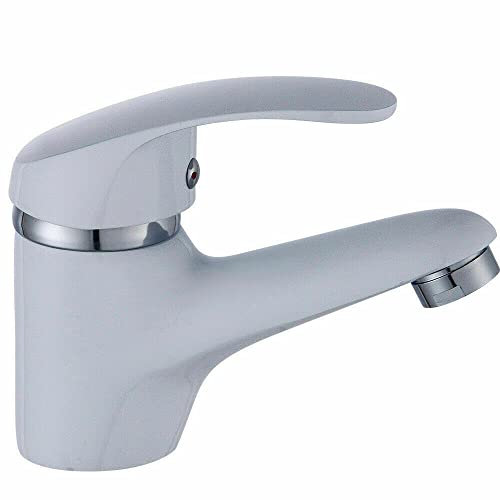 Wasserhahn Badarmatur Waschtischarmatur Weiß Bad Wasserhahn Waschtisch Einhebelmischer Waschbecken Badarmatur Weiss Waschtischarmatur Chrome Faucet mit Warm Kaltwassermischun