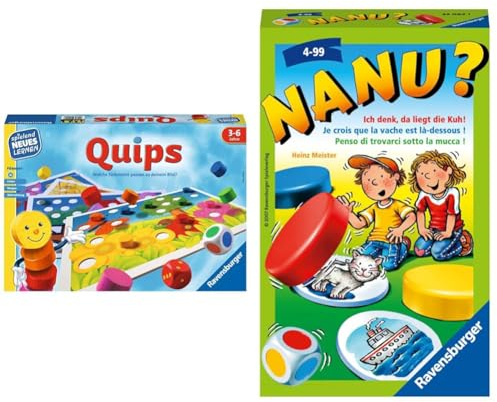Ravensburger 24920 Quips - Spielen und Lernen für Kinder & 23063 - Nanu? Mitbringspiel für 2-4 Spieler, Merkspiel ab 4 Jahren, kompaktes Format, Reisespiel, Würfelspiel