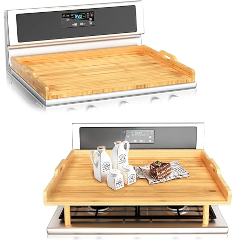 Bamboo Stove Top Cover for Electric Stove & Gas Burners - 29 x 22 Extra Large Noodle Board Stove Cover with Adjustable Legs & Handles - Multi-Use Stove Cover Cutting Board, Sink Cover, RV Accessory