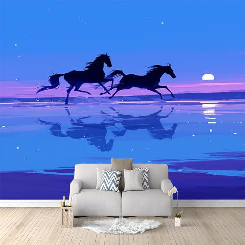 Art Fototapete Tapete Schwarzes Pferd läuft auf dem Meer Vlies Tapeten Moderne Wandtapete Wohnzimmer Schlafzimmer Study Wohnzimmer Restaurant Cafe Dekoration 200 x 140 cm