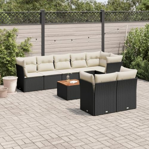 ZEYUAN 9-TLG. Garten-Sofagarnitur mit Kissen Schwarz Poly Rattan, Lounge Gartenmöbel Set, Möbelsets, Balkon Möbel, Gartenlounge, Gartensofa - 3256063