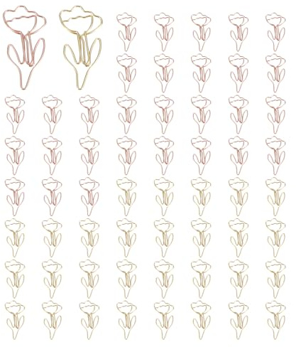 PATIKIL Cute Paper Clip, 60Pcs Flower Shape Paper Clip Metal Funny Bookmarks Planner Clips Clamp for Home Office Supplies Desk File Organization Wedding Decoration, Gold, Rose Gold