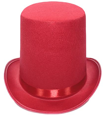 MZRAN Chapeau haut de forme melon noir pour magicien, jazz, spectacles, carnaval, boîte de nuit, Rouge, 2-3