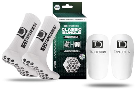 Tapedesign – Bundle Allround Socks Classic + Shinguards 2.0 – Rutschfeste Fußballsocken & ultraleichte Schienbeinschoner – Perfekter Halt & Komfort – Anti-Rutsch-Technologie für Training & Spiel