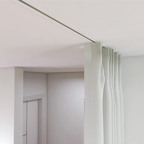 Unsichtbare Faltbare Vorhangschienensystem für Terrasse, Balkon, Van/Dusche, optionale Länge 1m 6m (Weiß)