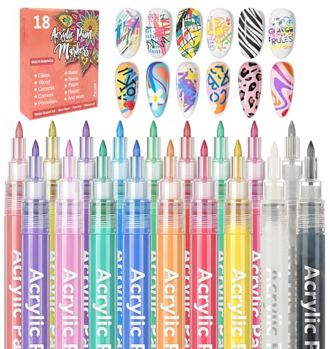 18 Color 3D Nail Art Pens Set, Waterproof Quick Dry Nail Polish Markers, Acrylic Paint Nails Dotting Marker for Nails Drawing Painting Art Design