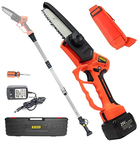 Portable Electric Pruner, 25v Cordless, 40mm Cutting, Telescopic Pole And Chainsaw, One-handed Operation, Lightweight Design, Long-lasting Battery Gardening Tool (Saw Pole)