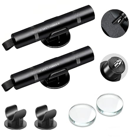 2 in 1 Gurtschneider Notfallhammer, 2 Stück Schwarz Automotive Gurtschneider, Notfall Nothammer Auto, Safe Hammer Auto für Autoscheibe mit Testglas mit Gurtschneider für Auto und Busse (Schwarz)