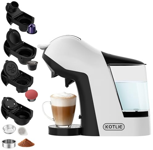 Macchina da caffè a capsule 5 in 1, per Dolce Gusto/per Nespresso/A Modo Mio/cialde ESE (44 mm) e caffè macinato, temperatura e volume dell'acqua regolabili, serbatoio dell'acqua da 1 litro (EM-308B)