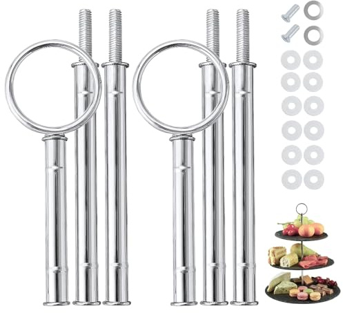Zynqo 2 Stück Etageren Stangen Set Etagere Bausatz Silber Etagerenstangen 2 Bis 3 Etagere Tortenstaender für Hochzeitstorte Tortenständer Buffet Torten Halter Obsttablett Snackteller