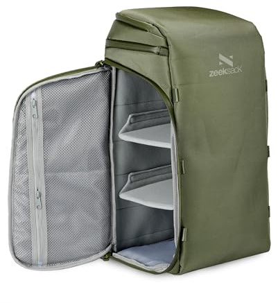 Zeeksack The Organizer 30L, Grün - Handgepäck-Rucksack 16 Laptopfach | 2 Verstellbare Trenner, RFID-Schutzfach, Deckelfach, Netzfächer, Flaschenfach, Seitlicher Zugang, Trolleyband