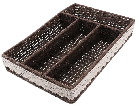 SEWACC Boîte de Rangement en Plastique Style Naturel Légère et Élégante 4 Compartiments en Fer Forgé Café pour Organiser Bureau et Maison
