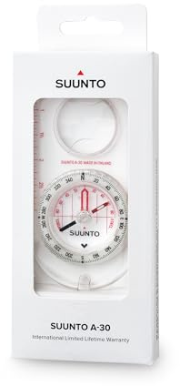 SUUNTO A-30 Boussole Randonnée, Navigation Professionnelle, Compass d'Orientation avec Cordon, étanche, Déclinaison Réglable, Marquages phosphorescents, pour Course Expédition Camping Survie