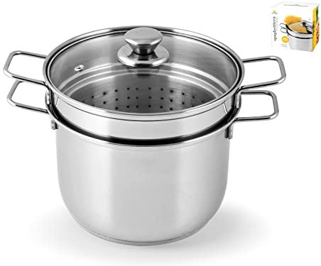 Royal Norfolk Pastatopf/Spaghettitopf mit Einsatz und Deckel, Edelstahl, 7 l, Weiß/Grau