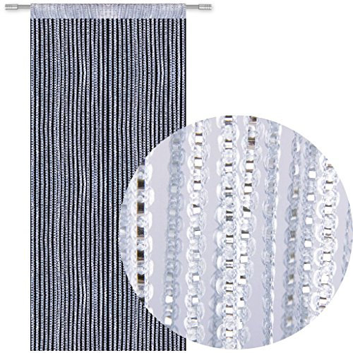 Bestlivings Fadengardine Türvorhang Fadenvorhang Metallikoptik mit Stangendurchzug, trendig schön in vielen erhältlich (90x200 cm/Silber - hellgrau)