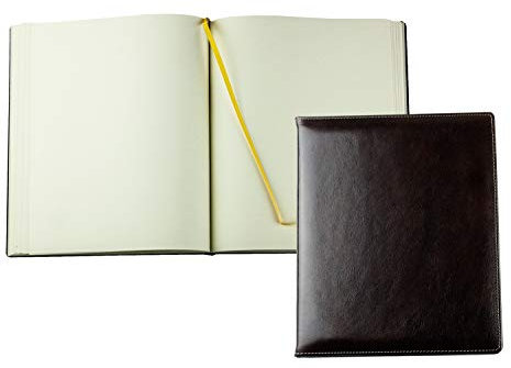 DELMON VARONE - Livre d'or Personnalisable relié en Cuir Vintage Anilin Marron, avec Couverture Rigide et Marque-Page pour Mariage, baptême, Anniversaire, Naissance et Communion