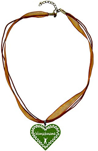 benobler Trachtenschmuck Trachtenkette Organzaband bronze mit Filz Herz Damen Dirndlkette Organzakette Oktoberfest Wunschaufdruck (Herz - grün)
