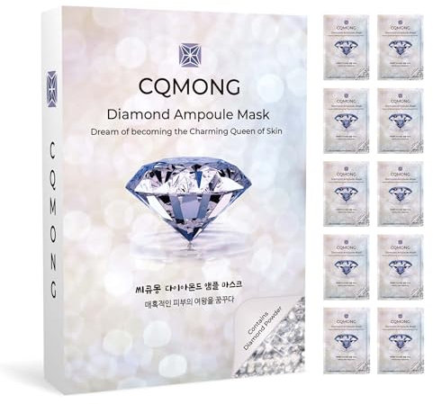CQMONG Diamond Ampoule Sheet Mask (30g x 10pcs), Korean Face Facial Masks, Glossy & Elastic Skin, Hydrating, Soothing, Nourishing, Collagen & Hyaluronic Acid, Smooth Sheet