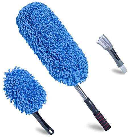 Loyakuu Plumero de Microfibra para Coche, Mango Extensible, Interior y Exterior, Cepillo de Limpieza Multiusos para Coche (Mediano)