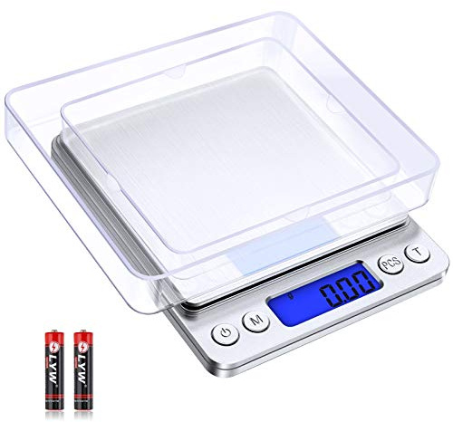 Diyife Balances de Cuisine 500g, Balance de Precision 0.01g avec 2 Plateaux | Balance de Poche, Balances de Bijoux, Balance Alimentaire, Écran LCD Rétroéclairé, Fonction Tare & PCS, avec 2 Piles