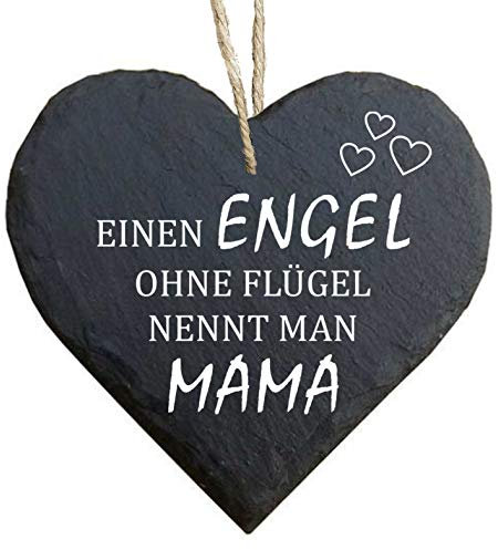 Homeyourself Herz Schieferherz Schiefer Schieferschild 10 x 10 cm Einen Engel ohne Flügel nennt Man Mama schwarz Dekoschild Wandschild Schild Stein Mama Mutter Kind Muttertag
