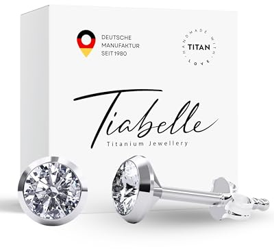 TIABELLE – Ohrstecker TRUMPET aus Titan mit funkelnden Zirconias | Silberfarbene Ohrringe für Damen | allergenfrei & hautverträglich – Handmade in Germany (MIDI | 5,1mm ø | White)