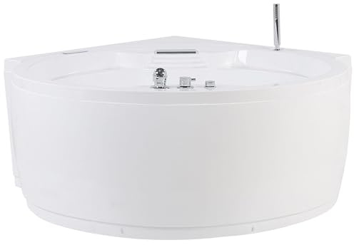 Baignoire Balnéo d'Angle en Acrylique Blanc avec Fonction Massage Eclairage LED et Haut Parleur Bluetooth Intégré Capacité pour 2 Personnes Beliani