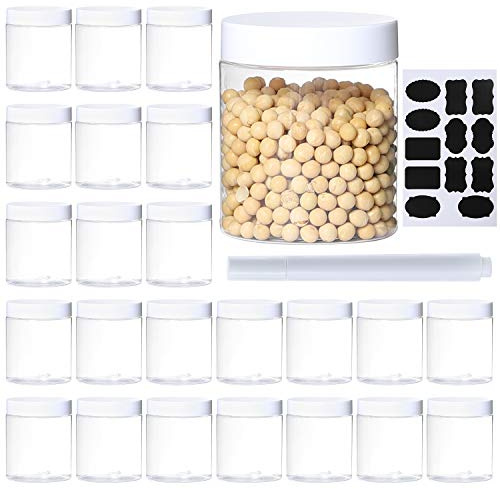 24Pack 8oz Plastic Jar Storage Container with White Lids Airtight Clear Wide-mouth Slime Storage Jars for Cosmetic Cream Light Clay