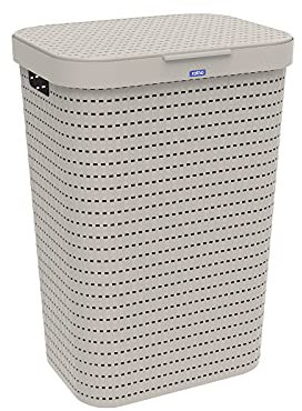 Rotho Country Wäschesammler mit Deckel in Rattan-Optik, Kunststoff (PP) BPA-frei, (1, Beige)