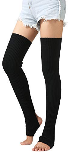 Nanxson Damen Beinwärmer Winter Gerippt Gestrickt Beinstulpen Strumpf für 80er Jahre Party Dance Sport Yoga TTW0072 (schwarz)