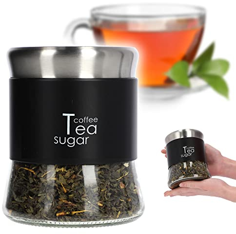 KADAX Glasbehälter, Behälter für Kaffee, Blättertee, Kaffeebehälter, Teebehälter, Zuckerbehälter, Frischhaltedosen, Vorratsdosen (750ml, schwarz)