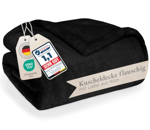 Blumtal Premium Sherpa Kuscheldecke flauschig 130x150 cm - Oeko-Tex zert. Sofa Decke mit Dicker Sherpa-Innenseite - super Flauschige Decke extra dick und wärmend - Throw Blanket - Schwarz