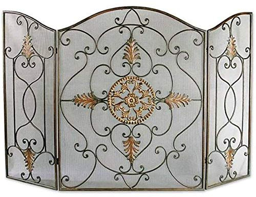 FUFU Funkenschutz Kamin Funkenschutz Faltbare Schmiedeeisen Feuerschutz, 3-Panel-Großer Funkenschutz Mesh, Kamin-Schutz for Holz-Brenner/Gas/Herd Kamin Kaminzubehör