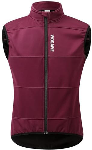 WOSAWE Homme Gilet de Cyclisme Coupe-Vent Softshell Thermique Respirant Veste de Vélo sans Manches pour Automne Hiver (Rouge L)