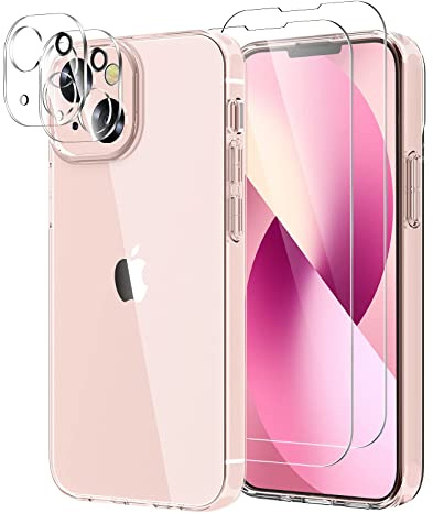 iLieber Handyhülle für iPhone 13 mit Schutzfolie, 2 Kamera Schutzfolie, Ultra Silikon Dünn Kratzfest Schutzhülle 9H Displayschutzfolie