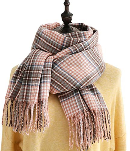 UKKO Kaschmirschal Kaschmir Frauen Plaid Schal Winter Warme Shawn Wrap Bandana-Pink