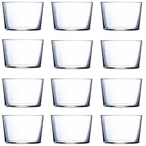 Acan Tradineur - Juego de 12 vasos de cristal 23 cl, modelo Ruta, pack 12 vasos para licores, bebidas, 8,2 x 6 cm, ligeros, aptos para lavavajillas