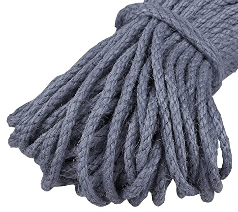 Uiopa Juteschnur Kordel 5mm, Natürliche Hanfseil Spagat Schnur Jutekordel Dicke Jute Schnur 10m Bastelschnur, Juteseil für Kratzbaum, DIY Kunsthandwerk, Garten, Geschenke Dekoration (Silbergrau)