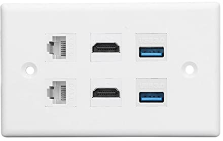 Cat6 RJ45 Ethernet Wandplatte, 6 Port Ethernet Wandplatte, 2 × HDMI/2 × Cat6 RJ45 Ethernet/2 × USB 3.0 Lötfreie Wandplatte, Wandstecker für Wandmontierte Hdtvs, Videoplayer, Projektoren, Computer