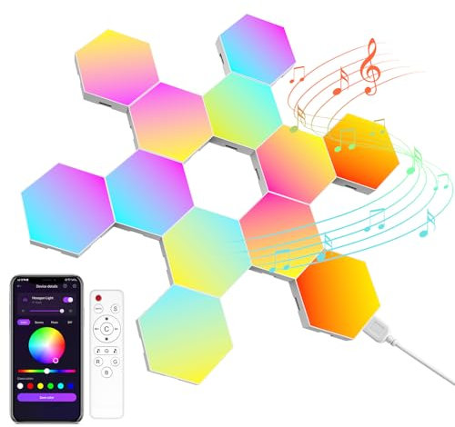 Kangtaixin Hexagon LED Lights — 12 Pack Hex Wall Light RGB Gaming Panels Hexagonal Smart Lighting Panel Sync to Music for Room Bar Gaming Setup Bedroom