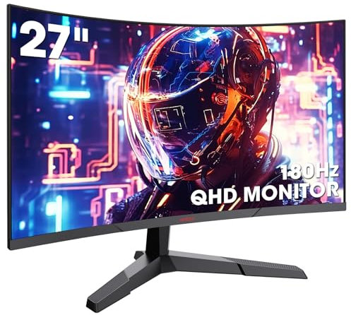 KOORUI 27 Inch Gaming Monitor, QHD 1440P Curved Monitors 180Hz VA 1ms 1500R PC Screen with Adaptive Sync, HDMI/DP, VESA Compatible, Tilt Adjustable, Eye Care