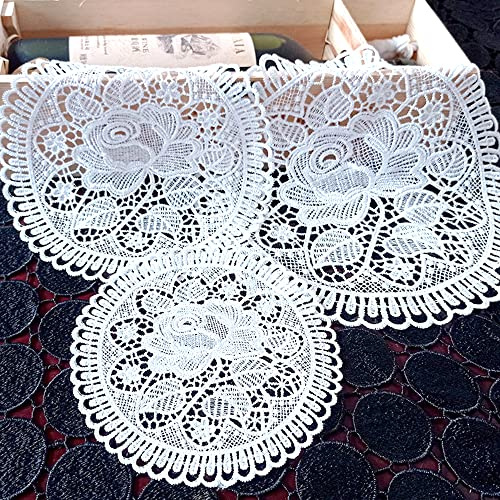 4 Stück Spitzendeckchen Spitze Untersetzer Runden Blumen-Form Matte Tischset Platzsets Tisch Vollhäkel Deckchen Cup Coasters für Esszimmer Küche Bankett Hochzeit Deko 20cm,Rose